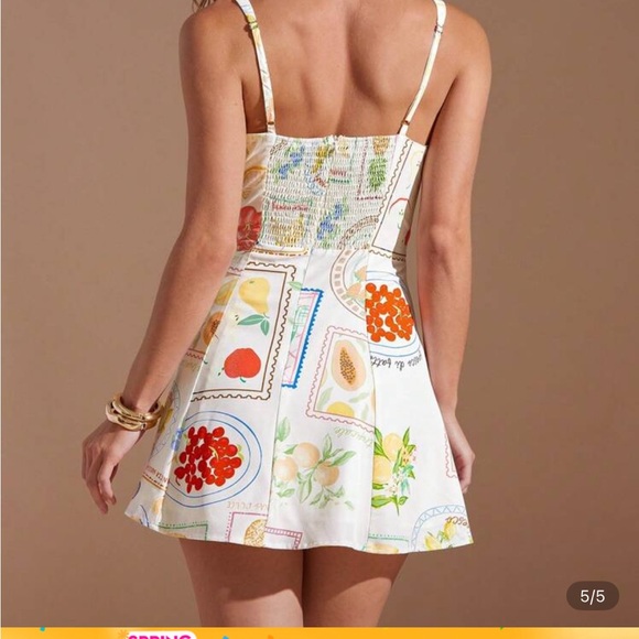 SHEIN White Lemon Print Square Neck Mini Dress - Picture 3 of 4